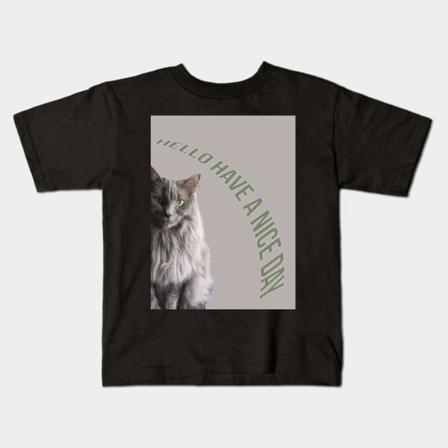 Gray cat with green eyes Kids T-Shirt by PandLCreations